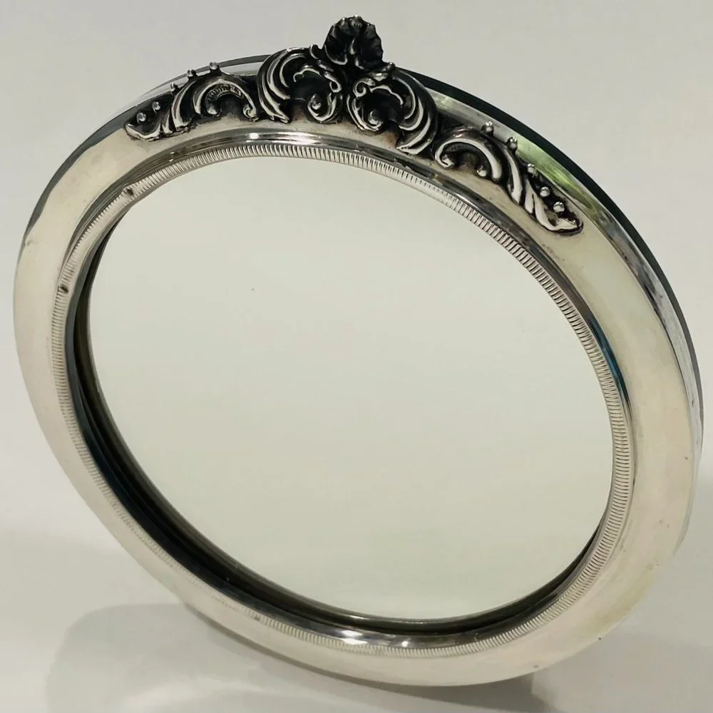 Art Deco Silver Crest Floral Design Table Mirror Hallmarked